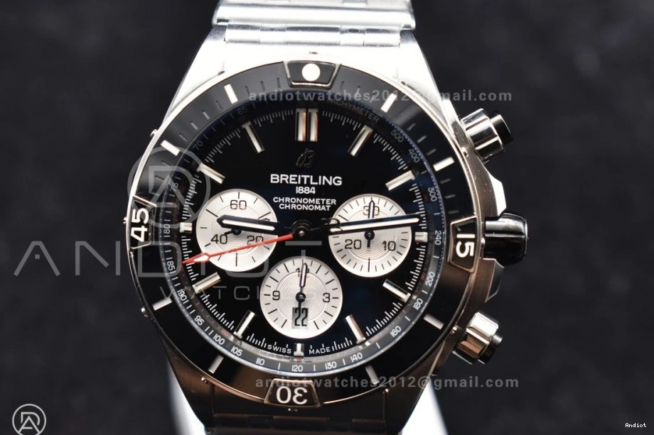 Bracelet SS 44mm Best B01 SS Dial A7750 BLSF Edition Black on 1:1 Chronomat 1123